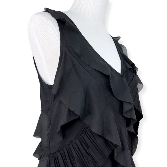 LOFT Black Tiered Ruffle Sleeveless Mini Dress V Neck Medium - Picture 7 of 11